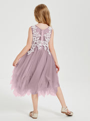 Tulle Tea Length Junior Bridesmaid Dresses Dusk