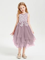 Tulle Tea Length Junior Bridesmaid Dresses Dusk