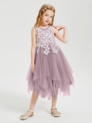 Tulle Tea Length Junior Bridesmaid Dresses Dusk