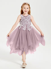 Tulle Tea Length Junior Bridesmaid Dresses Dusk