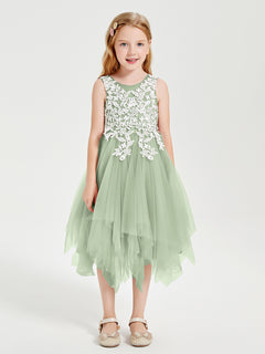 Tulle Tea Length Junior Bridesmaid Dresses Dusty Sage