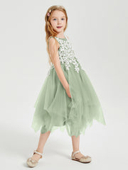 Tulle Tea Length Junior Bridesmaid Dresses Dusty Sage