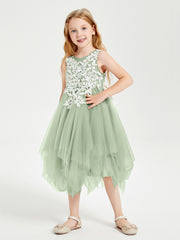 Tulle Tea Length Junior Bridesmaid Dresses Dusty Sage
