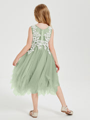 Tulle Tea Length Junior Bridesmaid Dresses Dusty Sage