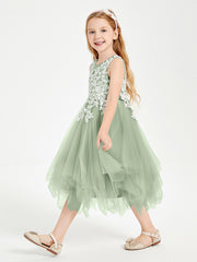 Tulle Tea Length Junior Bridesmaid Dresses Dusty Sage