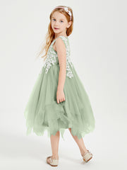 Tulle Tea Length Junior Bridesmaid Dresses Dusty Sage