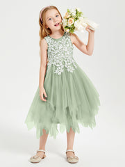 Tulle Tea Length Junior Bridesmaid Dresses Dusty Sage