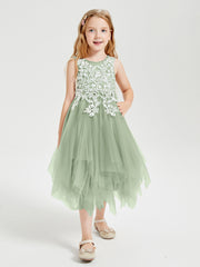 Tulle Tea Length Junior Bridesmaid Dresses Dusty Sage