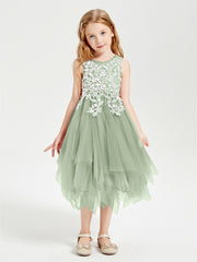 Tulle Tea Length Junior Bridesmaid Dresses Dusty Sage