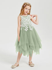 Tulle Tea Length Junior Bridesmaid Dresses Dusty Sage