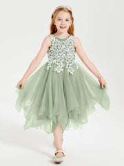 Tulle Tea Length Junior Bridesmaid Dresses Dusty Sage