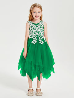 Tulle Tea Length Junior Bridesmaid Dresses Emerald