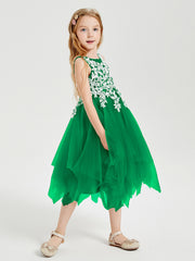 Tulle Tea Length Junior Bridesmaid Dresses Emerald