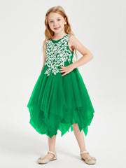Tulle Tea Length Junior Bridesmaid Dresses Emerald
