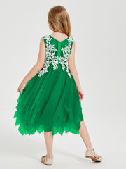 Tulle Tea Length Junior Bridesmaid Dresses Emerald