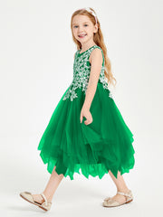 Tulle Tea Length Junior Bridesmaid Dresses Emerald