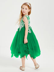 Tulle Tea Length Junior Bridesmaid Dresses Emerald