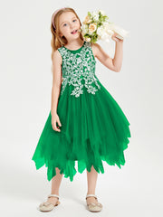 Tulle Tea Length Junior Bridesmaid Dresses Emerald