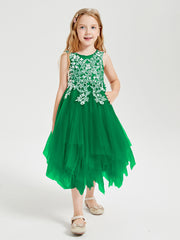 Tulle Tea Length Junior Bridesmaid Dresses Emerald