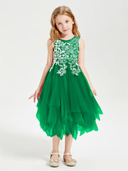 Tulle Tea Length Junior Bridesmaid Dresses Emerald