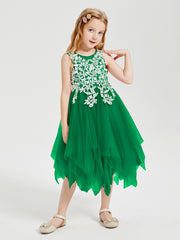 Tulle Tea Length Junior Bridesmaid Dresses Emerald