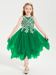 Tulle Tea Length Junior Bridesmaid Dresses Emerald