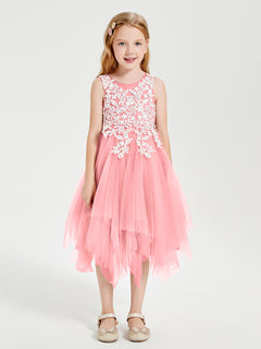 Tulle Tea Length Junior Bridesmaid Dresses Flamingo