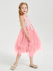 Tulle Tea Length Junior Bridesmaid Dresses Flamingo