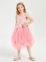 Tulle Tea Length Junior Bridesmaid Dresses Flamingo