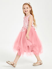 Tulle Tea Length Junior Bridesmaid Dresses Flamingo