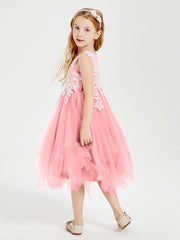 Tulle Tea Length Junior Bridesmaid Dresses Flamingo