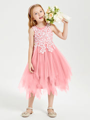 Tulle Tea Length Junior Bridesmaid Dresses Flamingo