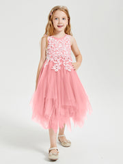Tulle Tea Length Junior Bridesmaid Dresses Flamingo