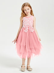 Tulle Tea Length Junior Bridesmaid Dresses Flamingo