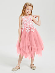 Tulle Tea Length Junior Bridesmaid Dresses Flamingo