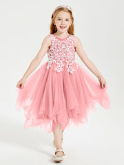 Tulle Tea Length Junior Bridesmaid Dresses Flamingo