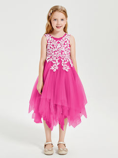 Tulle Tea Length Junior Bridesmaid Dresses Fuchsia