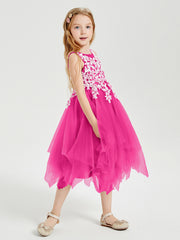 Tulle Tea Length Junior Bridesmaid Dresses Fuchsia