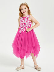 Tulle Tea Length Junior Bridesmaid Dresses Fuchsia