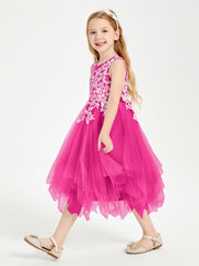 Tulle Tea Length Junior Bridesmaid Dresses Fuchsia