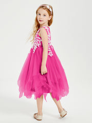 Tulle Tea Length Junior Bridesmaid Dresses Fuchsia