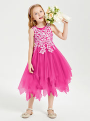 Tulle Tea Length Junior Bridesmaid Dresses Fuchsia