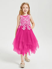 Tulle Tea Length Junior Bridesmaid Dresses Fuchsia