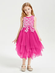 Tulle Tea Length Junior Bridesmaid Dresses Fuchsia
