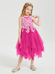Tulle Tea Length Junior Bridesmaid Dresses Fuchsia