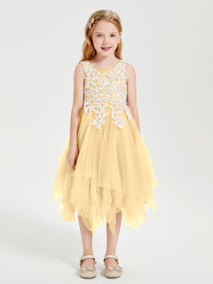 Tulle Tea Length Junior Bridesmaid Dresses Gold