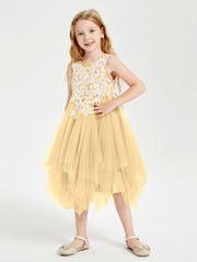 Tulle Tea Length Junior Bridesmaid Dresses Gold