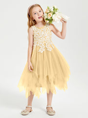 Tulle Tea Length Junior Bridesmaid Dresses Gold