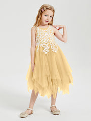 Tulle Tea Length Junior Bridesmaid Dresses Gold