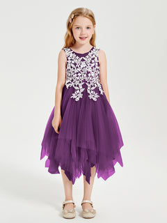 Tulle Tea Length Junior Bridesmaid Dresses Grape